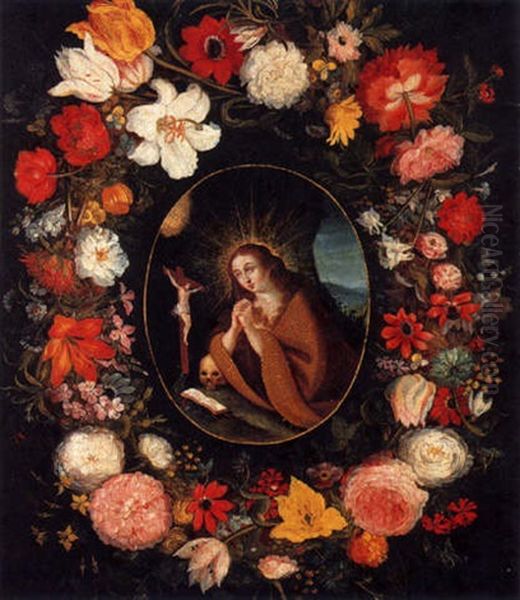 Saint Marie-madeleine Entouree D'une Guirlande De Fleurs Oil Painting by Ambrosius Brueghel