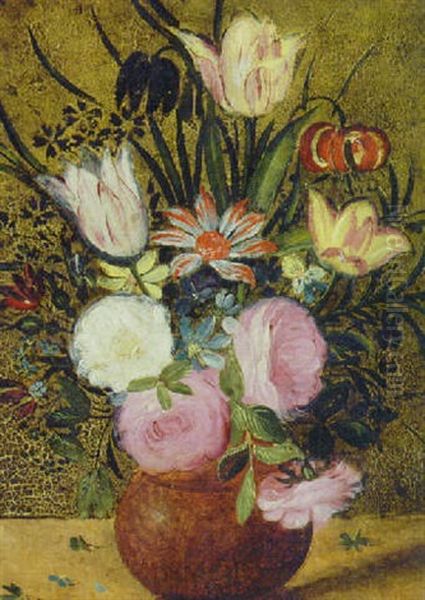 Roses, Carnations, Tulips And Other Flowers In A Vase Oil Painting by Ambrosius Brueghel