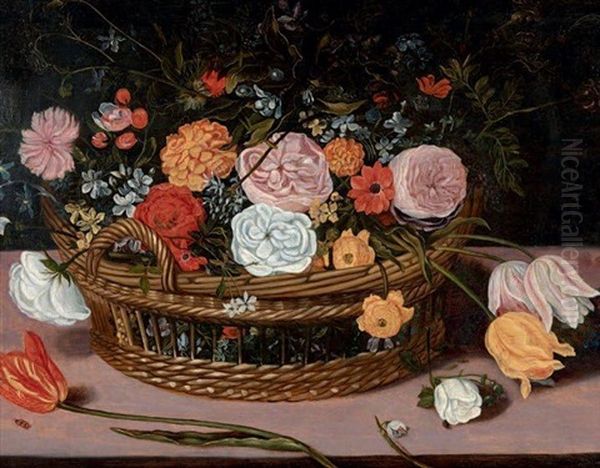 Panier De Fleurs Sur Un Entablement by Jan Peeter Brueghel