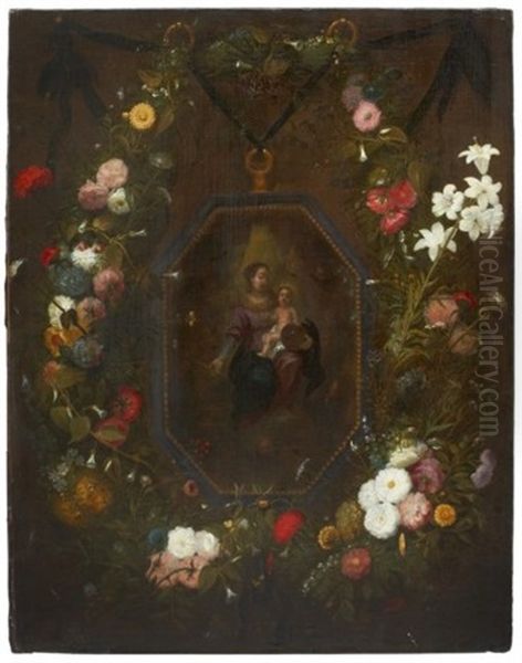 Madonnan Med Barnet Omgivna Av Blomsterprydd Kartusch Oil Painting by Jan Peeter Brueghel