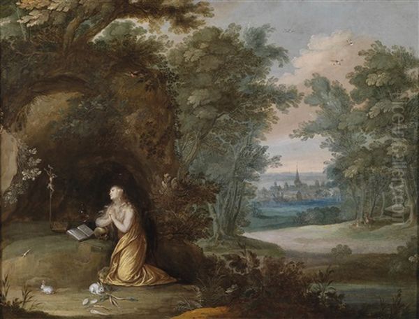 Die Betende Maria Magdalena Vor Einer Grotte Oil Painting by Jan Peeter Brueghel