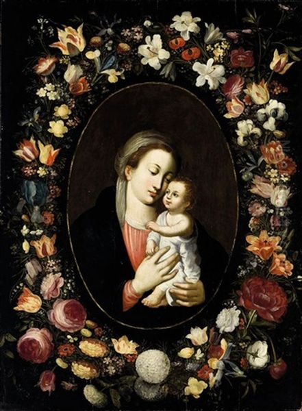 Madonna Col Bambino Entro Ghirlanda Di Fiori Oil Painting by Jan Peeter Brueghel