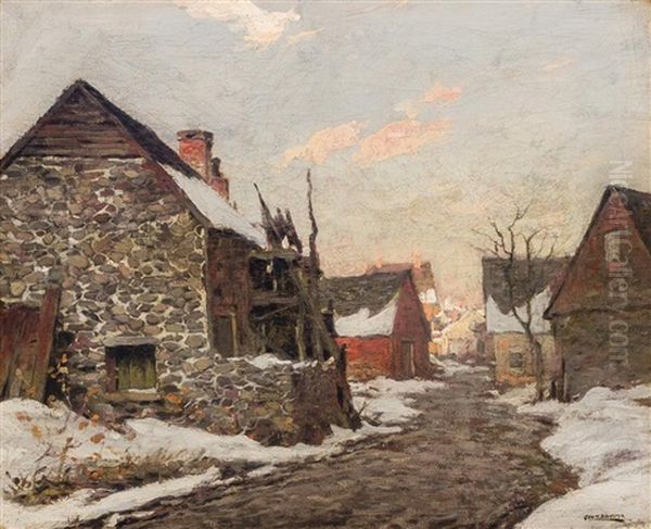 A Winter's Day Oil Painting by George Matthew Bruestle