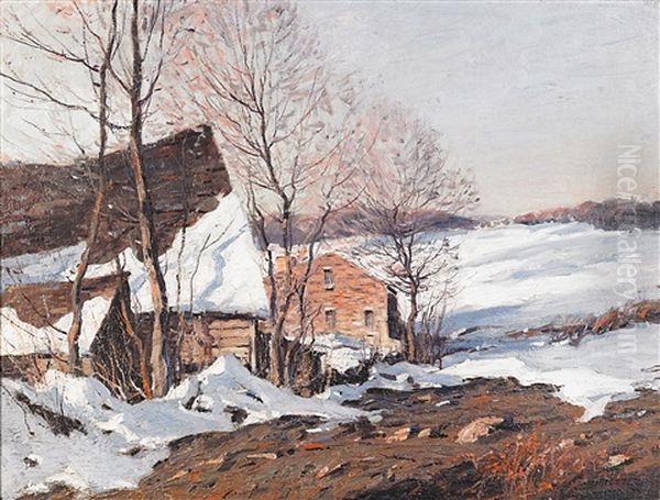 A New England Farm Oil Painting by George Matthew Bruestle