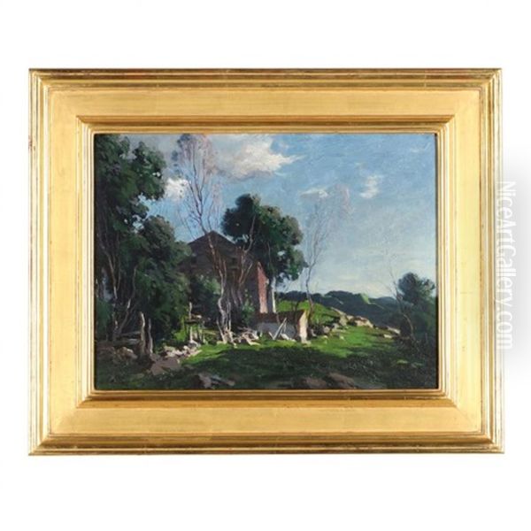 Farm On The Hillside, Lyme Oil Painting by George Matthew Bruestle