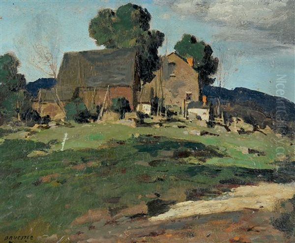 A Hillside Farm Oil Painting by George Matthew Bruestle