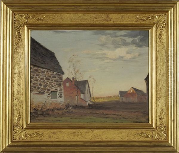 Stone House And Farm Buildings Oil Painting by George Matthew Bruestle