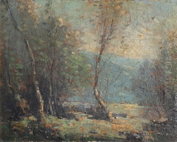 Forest Clearing By The River Oil Painting by George Matthew Bruestle