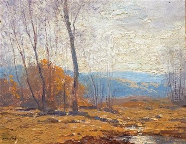 Distant Hills (+ Winter Landscape; Pair) Oil Painting by George Matthew Bruestle