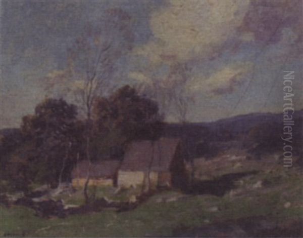 Old New England Farm Oil Painting by George Matthew Bruestle