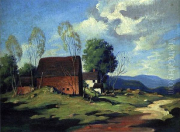 New England Farm Oil Painting by George Matthew Bruestle