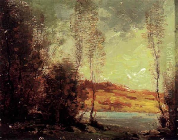 Golden Hills Beyond A River Oil Painting by George Matthew Bruestle