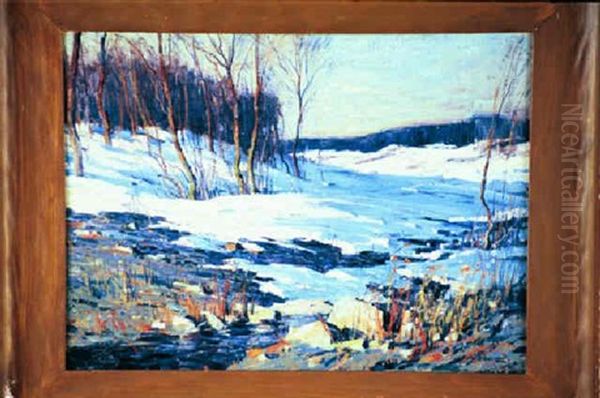 A Winter's Day Oil Painting by George Matthew Bruestle