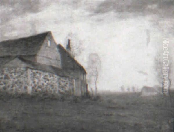 Old Farm House On Long Island Oil Painting by George Matthew Bruestle