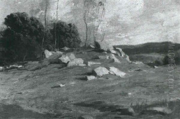 A Rocky Hillside Oil Painting by George Matthew Bruestle