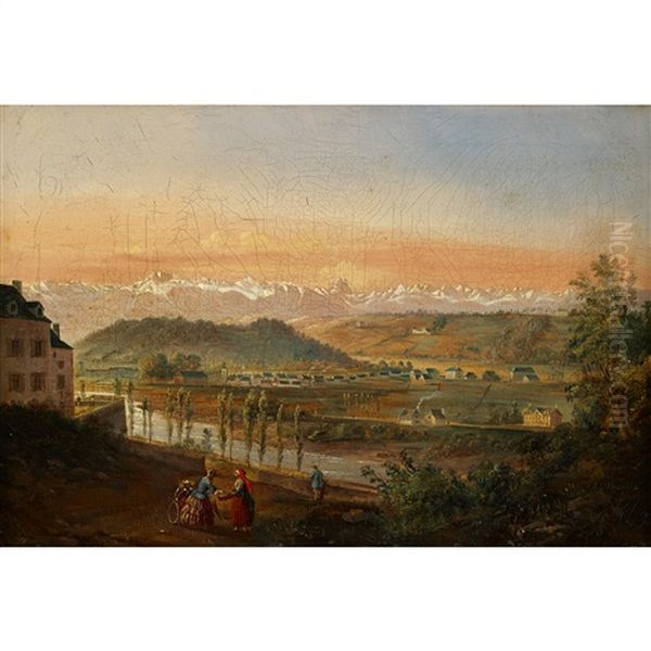 Topographical Vista At Dawn Oil Painting by Antonio De Brugada Vila