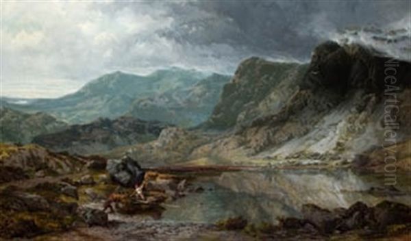 Paisaje Con Pescadores Oil Painting by Antonio De Brugada Vila