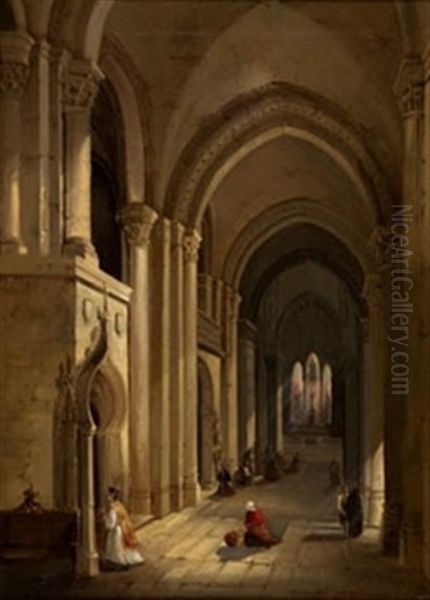 Interior De Iglesia Oil Painting by Jose De Brugada Vila