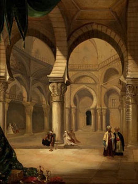 Interior De Mezquita Oil Painting by Jose De Brugada Vila