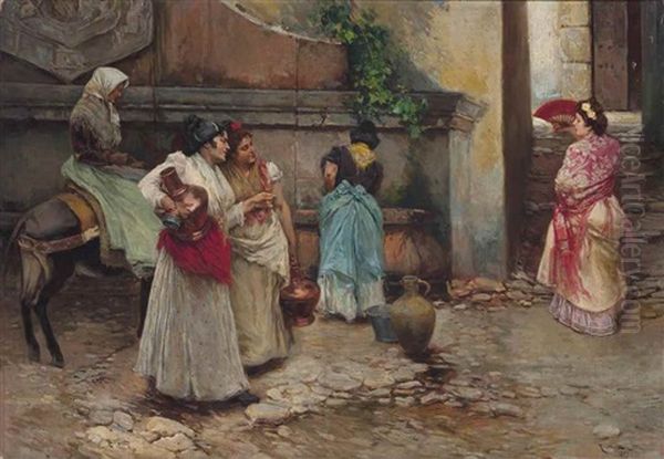 At The Village Well Oil Painting by Ricardo (Panito) Brugada y Panizo