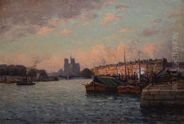 Notre-dame Vue De Bercy Oil Painting by Victor Brugairolles