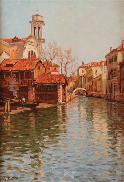 Venise, L Eglise San Trovaso Et L'atelier De Restauration Des Gondoles Oil Painting by Victor Brugairolles