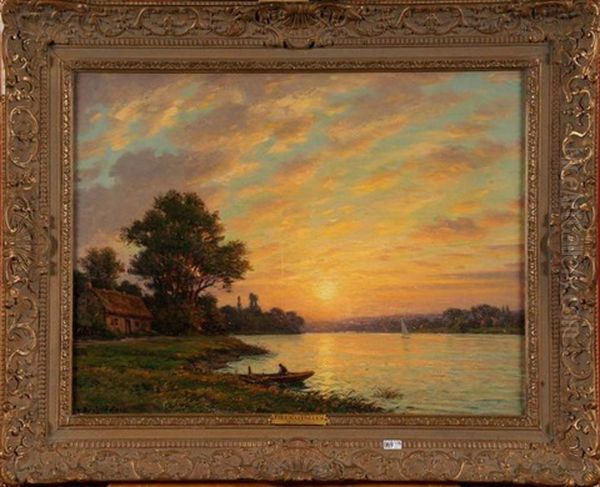 Coucher De Soleil Sur L'etang Oil Painting by Victor Brugairolles