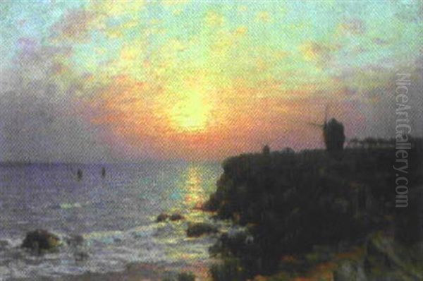 Pointe Du Finistere Au Soleil Couchant Oil Painting by Victor Brugairolles