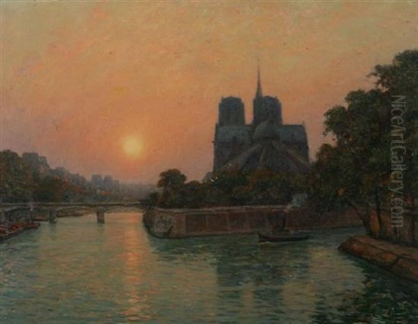 Notre Dame At Dusk Oil Painting by Victor Brugairolles