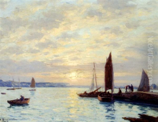 Coucher De Soleil Sur Le Port De Loctudy Oil Painting by Victor Brugairolles