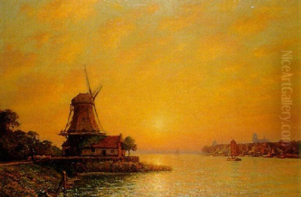 Vieux Moulin A Dordrecht Oil Painting by Victor Brugairolles