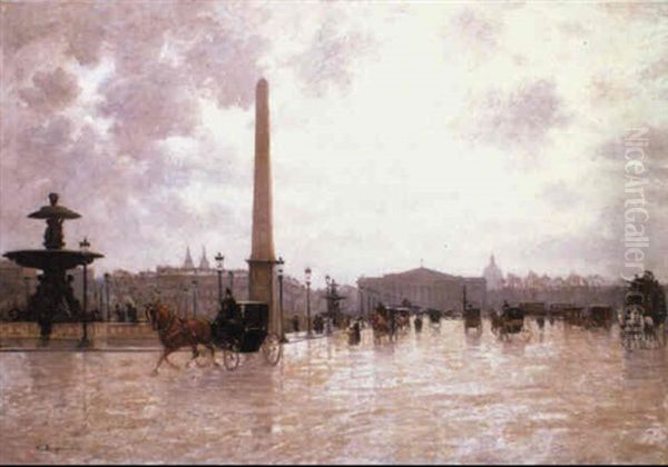 Place De La Concorde, Paris Oil Painting by Victor Brugairolles