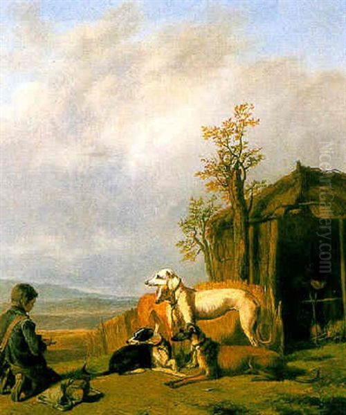 Boy With Lurchers In A Landscape Oil Painting by Guillaume Anne Van Der Brugghen