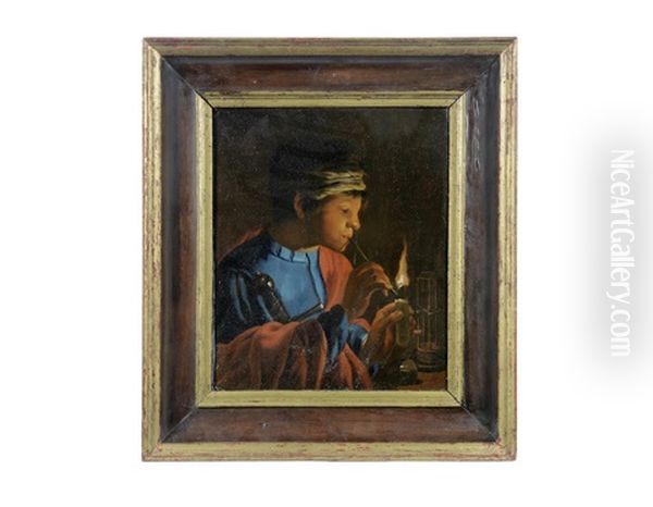 A Boy Lighting A Pipe Oil Painting by Hendrick Ter Brugghen