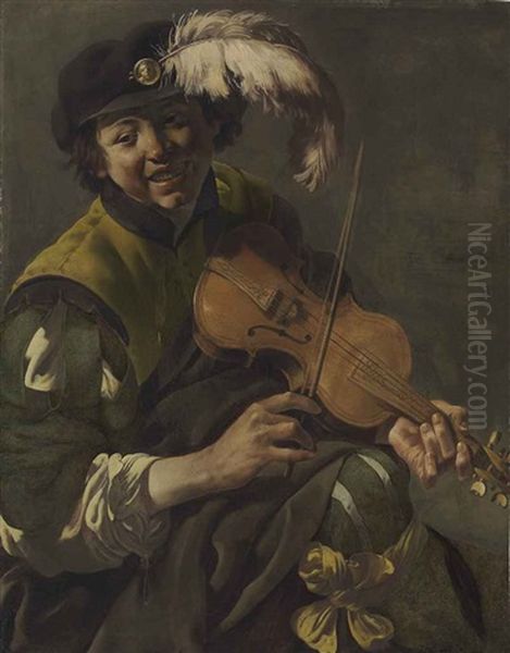 A Youth Playing The Violin Oil Painting by Hendrick Ter Brugghen