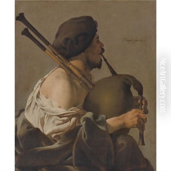 Bagpipe Player In Profile Oil Painting by Hendrick Ter Brugghen