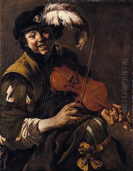 A Youth Playing The Violin Oil Painting by Hendrick Ter Brugghen