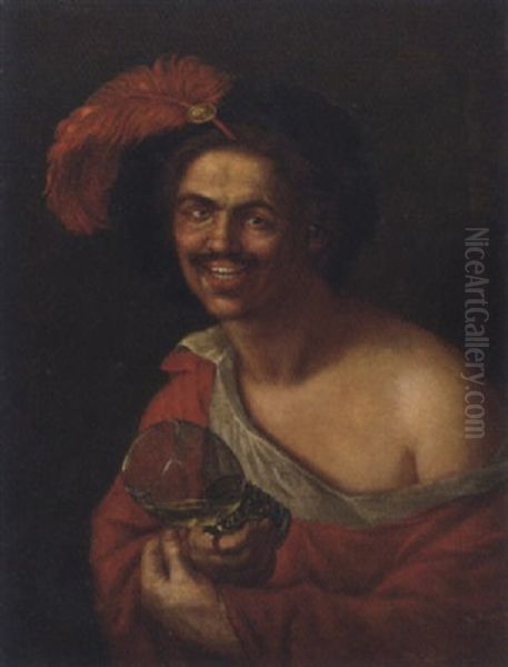 A Man Holding A Roemer Oil Painting by Hendrick Ter Brugghen