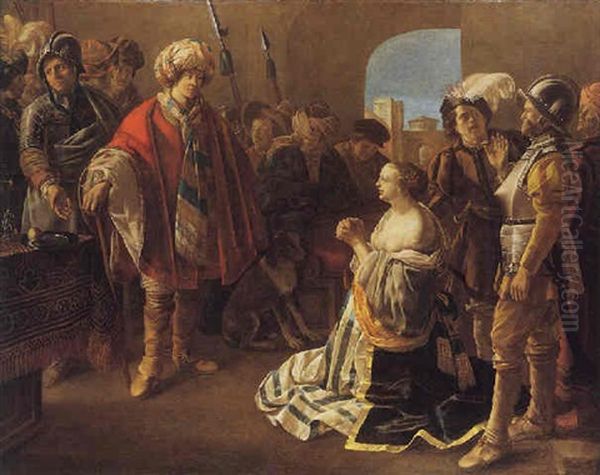 Athenais Confronted By Her Husband Theodosius Ii Oil Painting by Hendrick Ter Brugghen