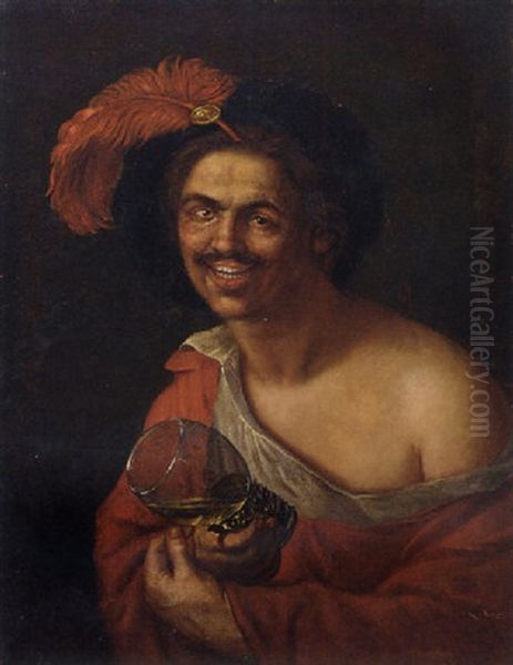 A Man Holding A Roemer Oil Painting by Hendrick Ter Brugghen