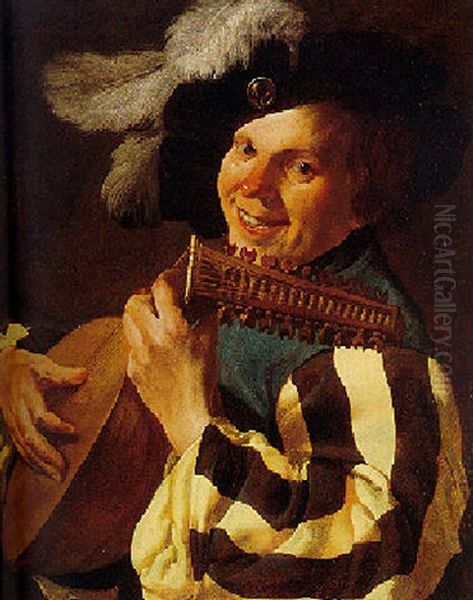 A Singing Lute Player Oil Painting by Hendrick Ter Brugghen