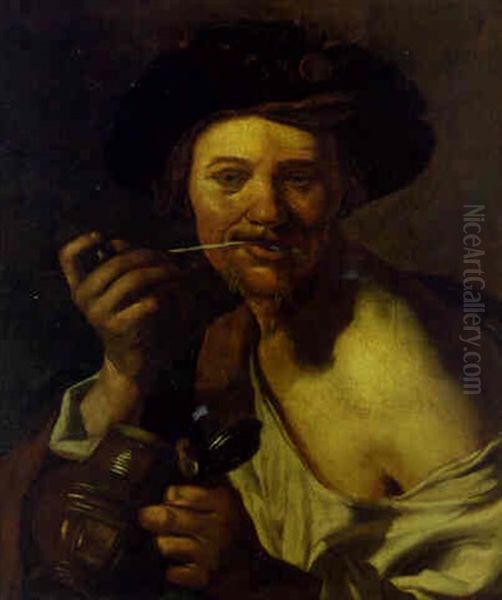 A Bravo Smoking A Pipe Oil Painting by Hendrick Ter Brugghen