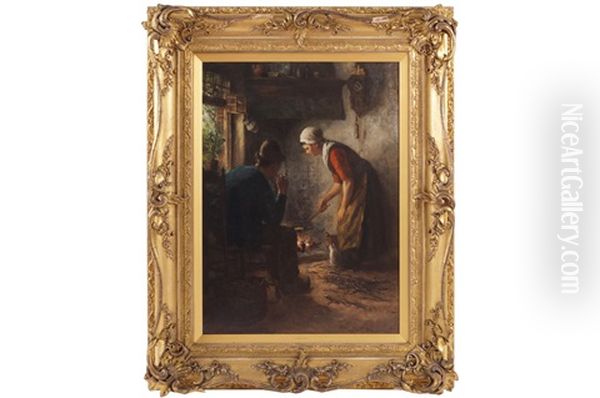 An Interior Scene By The Fire Oil Painting by Jacobus Franciscus Brugman