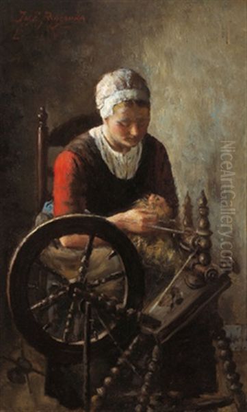 Madchen Am Spinnrad Oil Painting by Jacobus Franciscus Brugman