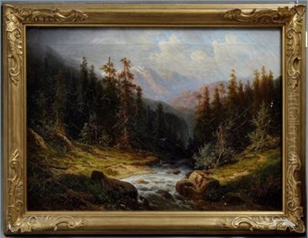 Landschaft: Gebirgsbach In Den Alpen Od. Dolomiten Oil Painting by Coelestin Bruegner