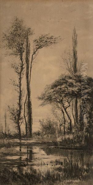 Arbres A La Riviere Oil Painting by Auguste Allonge