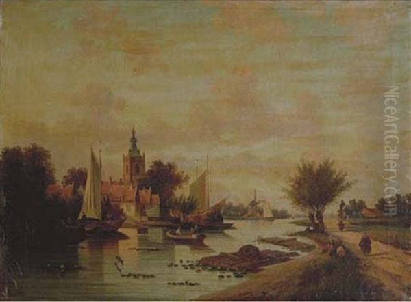 Seaside European Village Oil Painting by Coelestin Bruegner