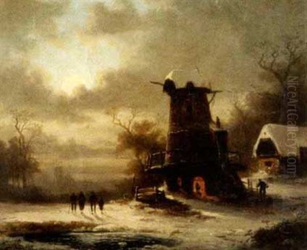 Winter Scene Oil Painting by Coelestin Bruegner