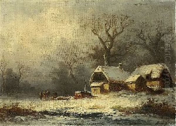 Bauernhof In Winterlandschaft Oil Painting by Coelestin Bruegner