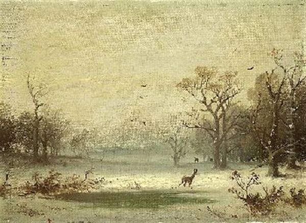 Reh In Winterlandschaft Oil Painting by Coelestin Bruegner